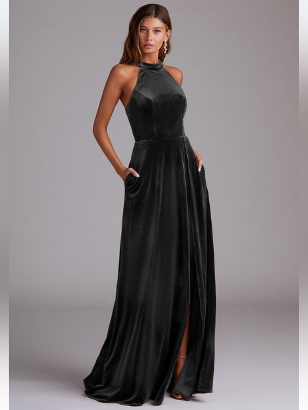 Azazie Larice Black Velvet Size A4 - NWT